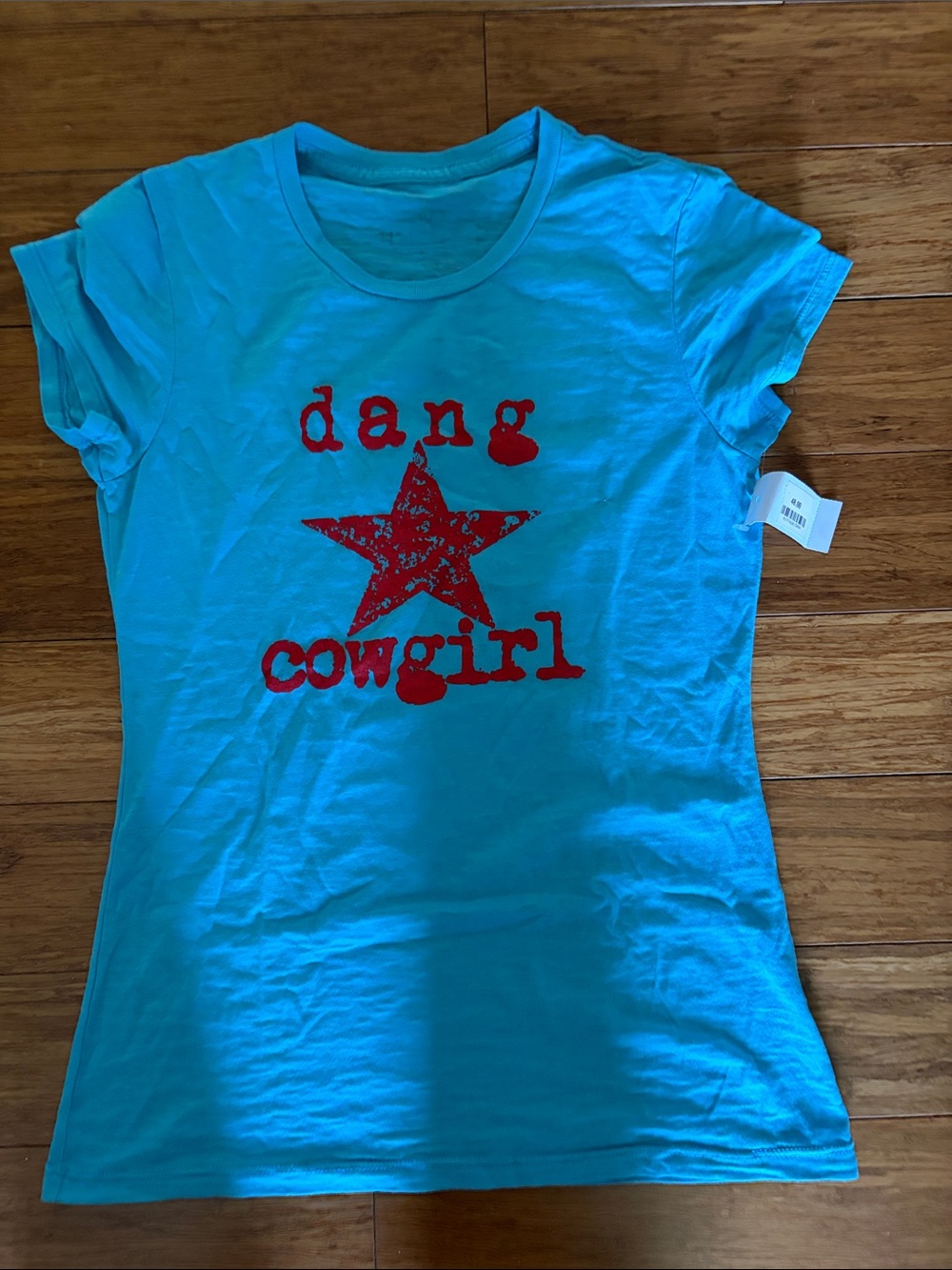 Dang Cowgirl Graphic Tee - Turquoise with Red Print